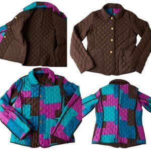 Silkland Women’s M Reversible Quilted Jacket Multicolor Brown Silk Patchwork
